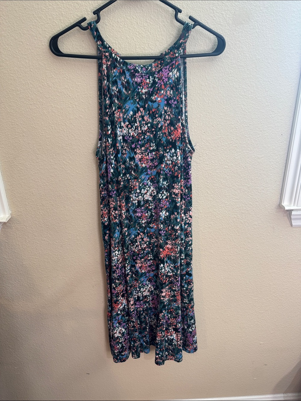 Time and Tru Teal Floral Midi Dress with Pink and Purple Accents